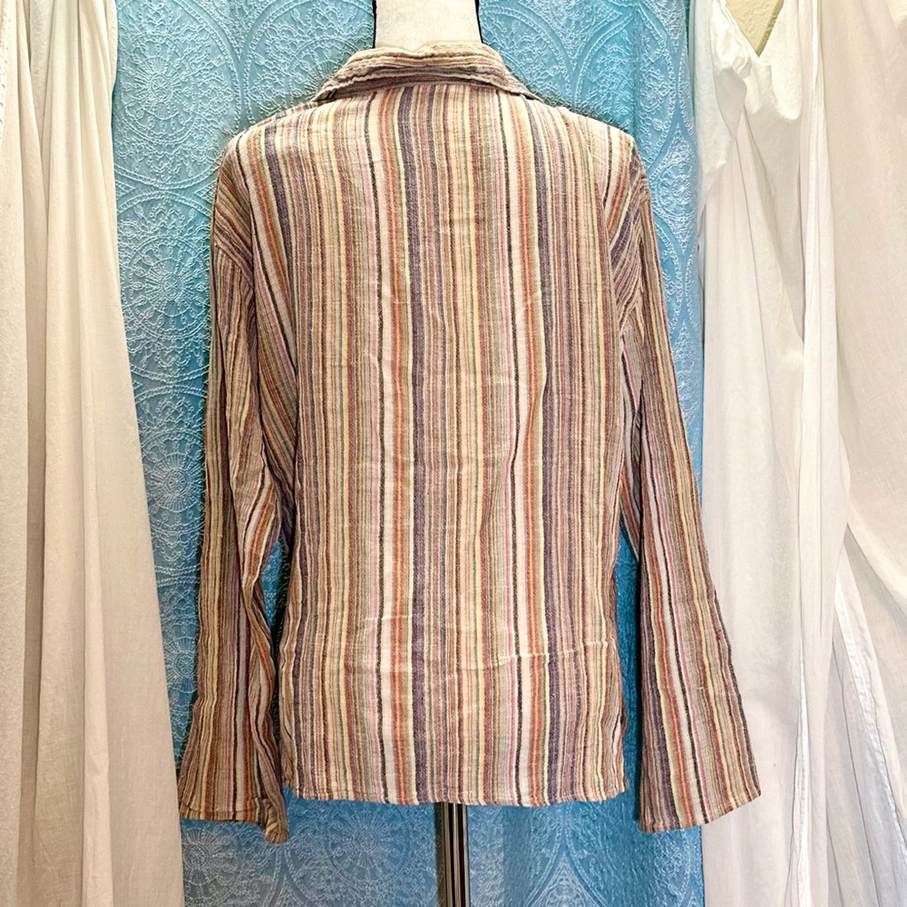 Tibet Souvenirs Colorful Striped Long Sleeve Collared Tunic Shirt - Picture 3 of 9